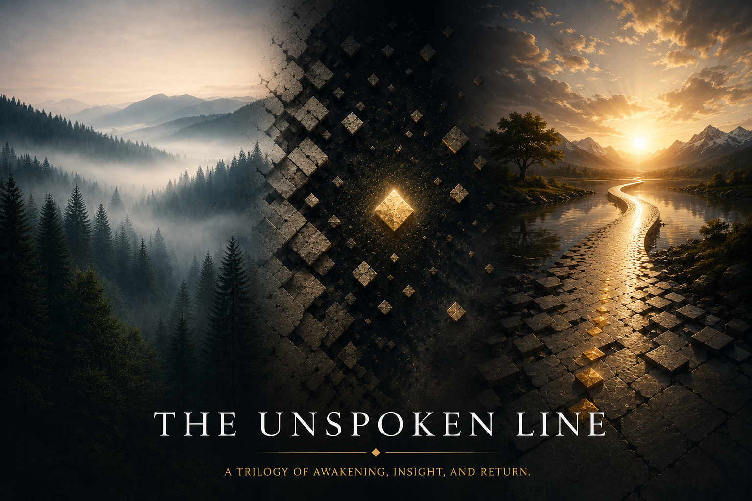 The Unspoken Line trilogy artwork representing An Ego's Journey, An Awakening, and From Awakening to Enlightenment